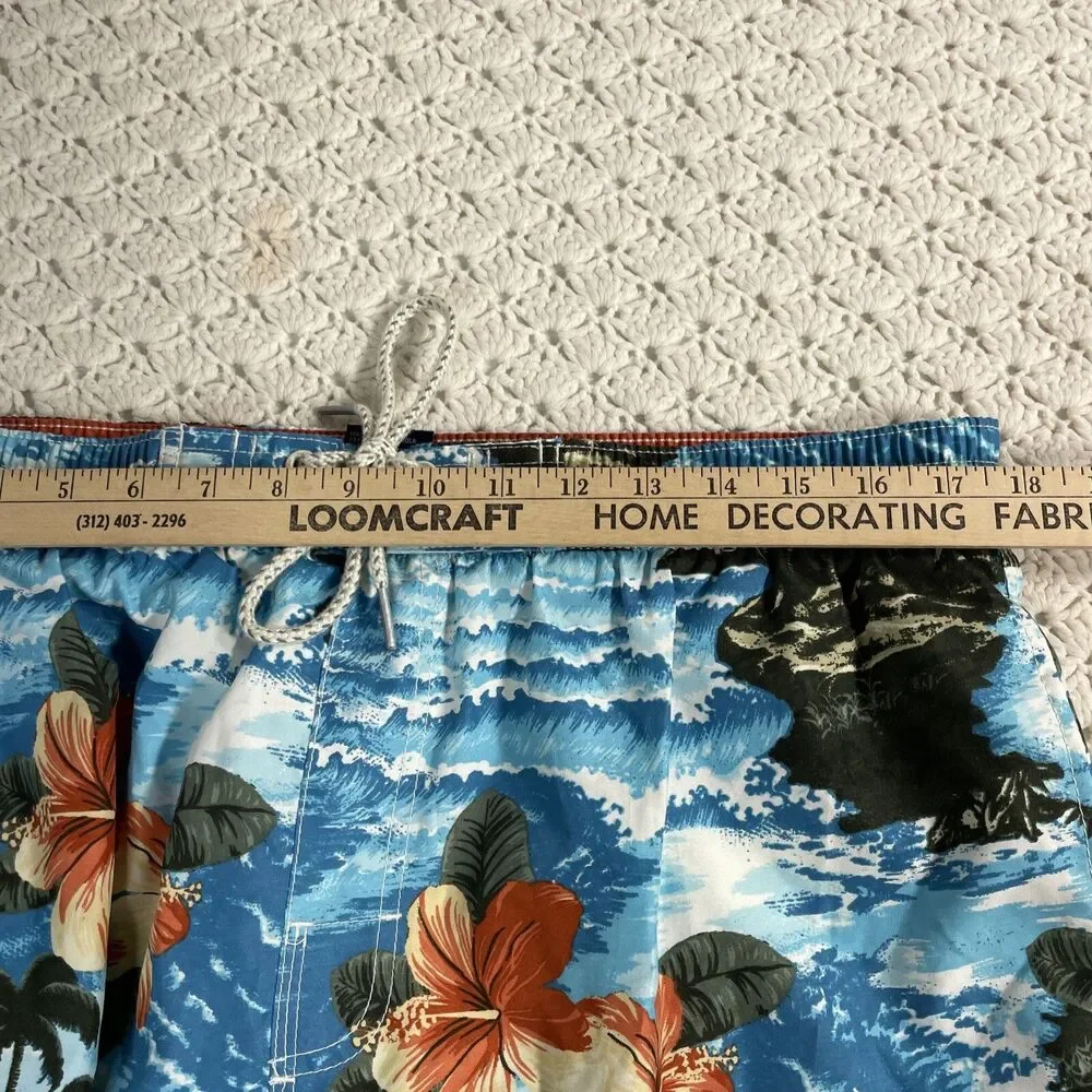 Caribbean Swim Trunks Mens L Mesh Lined Bathing Board Shorts Tropical Palm Trees